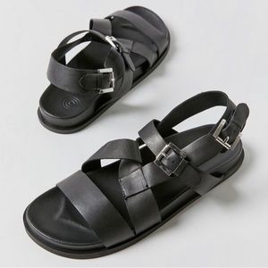Urban Outfitters Coastal Strappy Black Leather Sandals 9. NWOB!